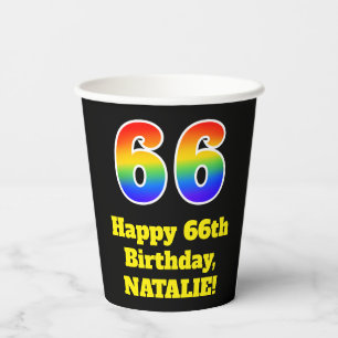 66th Birthday: Colourful, Fun, Exciting, Rainbow 6 Paper Cups