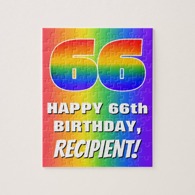 66th Birthday: Colourful, Fun Rainbow Pattern # 66 Jigsaw Puzzle (Vertical)