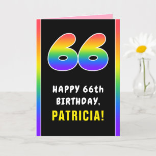66th Birthday: Colourful Rainbow # 66, Custom Name Card