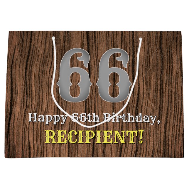66th Birthday: Country Western Inspired Look, Name Large Gift Bag (Front)