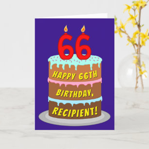 66th Birthday: Fun Cake and Candles + Custom Name Card