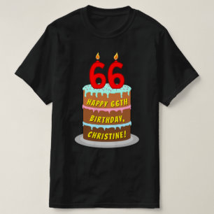 66th Birthday — Fun Cake & Candles, w/ Custom Name T-Shirt