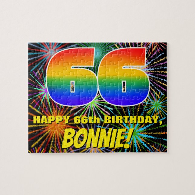 66th Birthday: Fun, Colourful Celebratory Firework Jigsaw Puzzle (Horizontal)