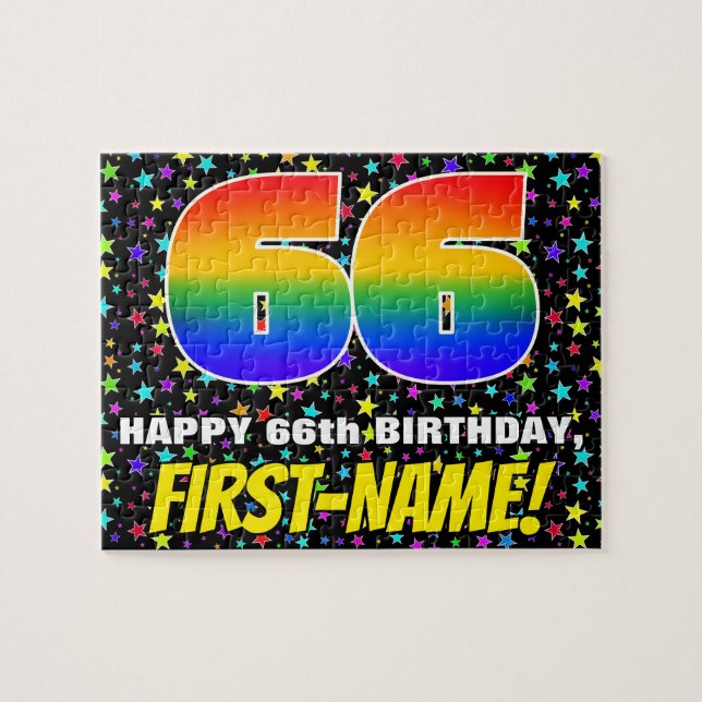 66th Birthday — Fun, Colourful Star Field Pattern Jigsaw Puzzle (Horizontal)