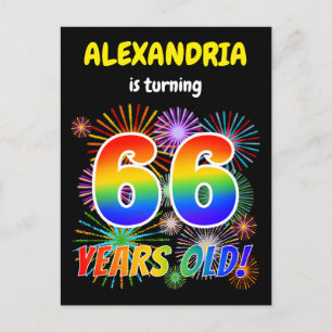 66th Birthday - Fun Fireworks, Rainbow Look "66" Postcard