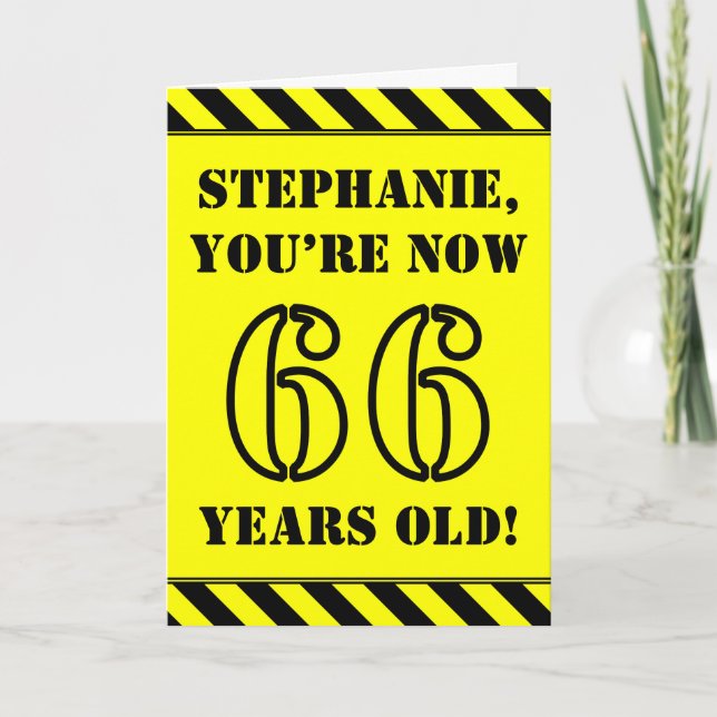 66th Birthday: Fun Stencil Style Text, Custom Name Card (Front)