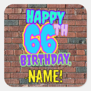 66th Birthday – Fun, Urban Graffiti Inspired Loo Square Sticker