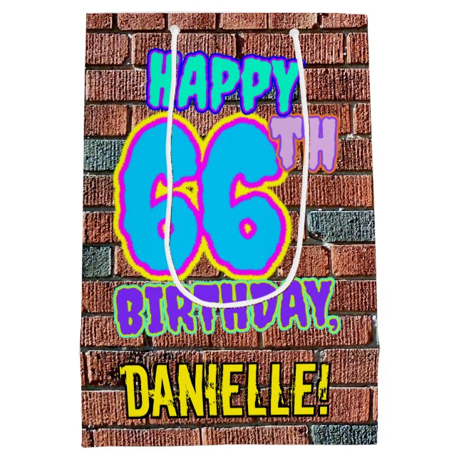 66th Birthday: Fun, Urban Graffiti Inspired Look Medium Gift Bag (Back)