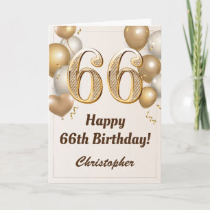 66th Birthday Gold Balloons and Confetti Birthday Card