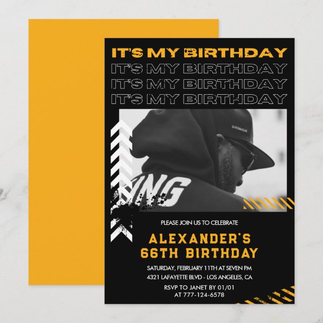 66th birthday invitations Men Photo Spray paint (Front/Back)