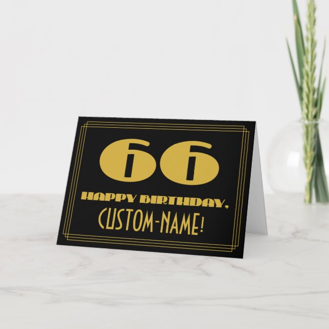 66th Birthday: Name + Art Deco Inspired Look "66" Card (Front)