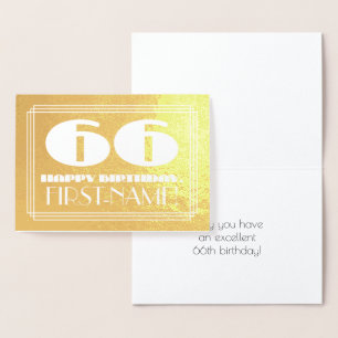 66th Birthday: Name + Art Deco Inspired Look "66" Foil Card