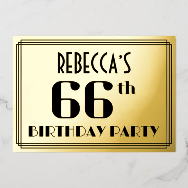 66th Birthday Party: Art Deco Look “66” and Name (Front)