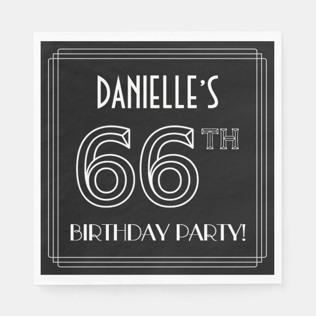 66th Birthday Party: Art Deco Style + Custom Name Napkin (Front)