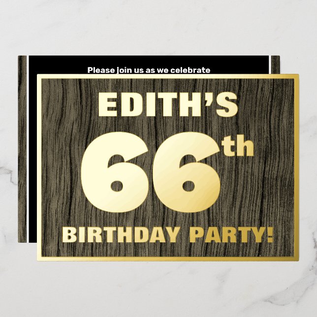 66th Birthday Party: Bold, Faux Wood Grain Pattern (Front/Back)