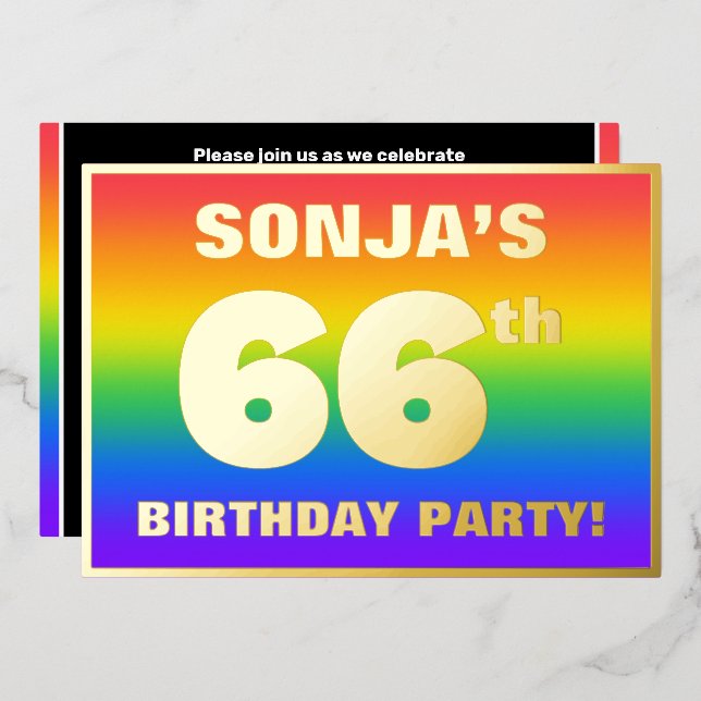 66th Birthday Party: Fun, Colorful Rainbow Pattern (Front/Back)