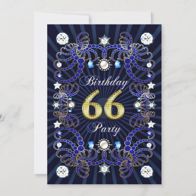 66th birthday party invite with masses of jewels (Front)