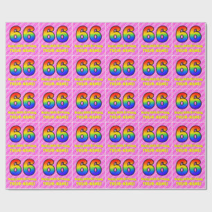 66th Birthday: Pink Stripes & Hearts, Rainbow # 66 Wrapping Paper