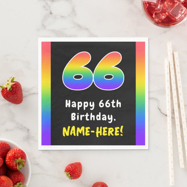 66th Birthday: Rainbow Spectrum # 66, Custom Name Napkin (Insitu)