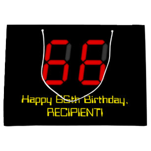 66th Birthday: Red Digital Clock Style "66" + Name Large Gift Bag