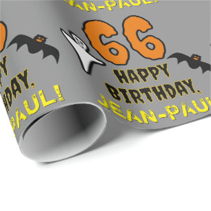 66th Birthday: Spooky Halloween Theme, Custom Name Wrapping Paper