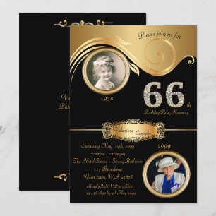 66th,Birthday Woman 66th,elegant art deco,black Invitation