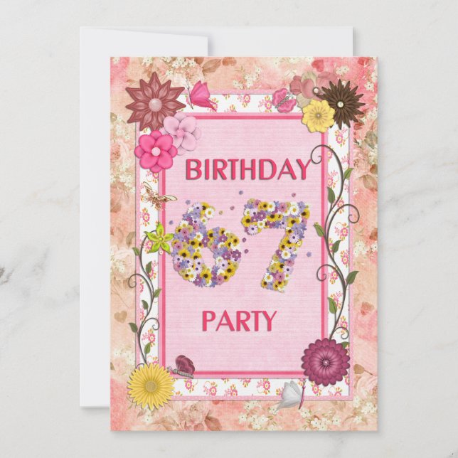 670e anniversaire invitation fête avec cadre fleur (Devant)