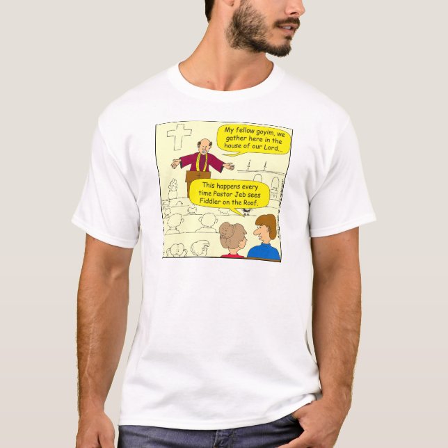 673 Pastor goes to Fiddler Cartoon T-Shirt (Front)