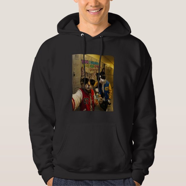 67+33 Days of School Funny Cat 67Meme Cool Student Hoodie (Front)