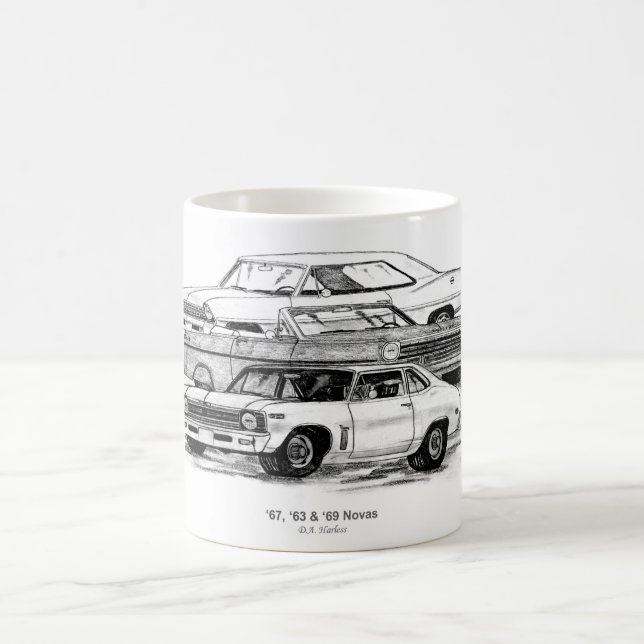 67, 63, 69 Novas - BW no border Coffee Mug (Center)