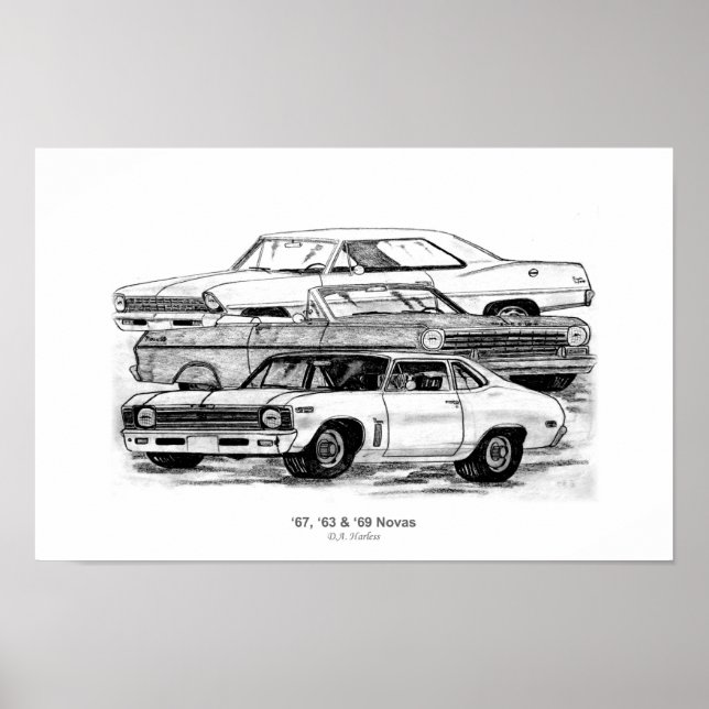 67, 63, 69 Novas - BW no border Poster (Front)
