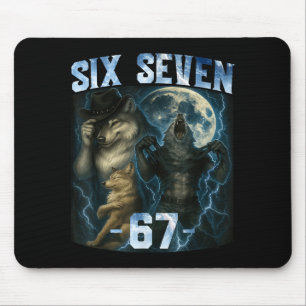 67 Alpha Wolf Meme Funny Graphic Tee Six Seven Hum Mouse Pad