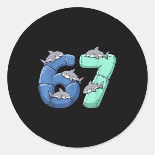 67 Animals Funny 67 Brainrot Youth Kids Shark 67  Classic Round Sticker