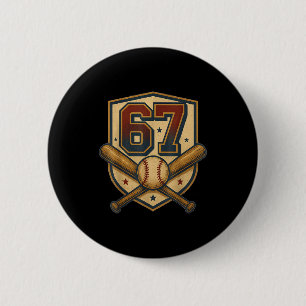 67 Baseball Meme Vintage Srts Crest Funny Retro 67 2 Inch Round Button