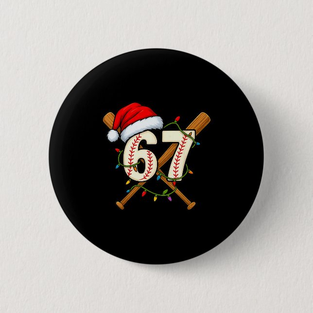67 Baseball Xmas Lights Santa Hat Funny Holiday  2 Inch Round Button (Front)