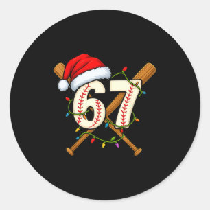67 Baseball Xmas Lights Santa Hat Funny Holiday  Classic Round Sticker