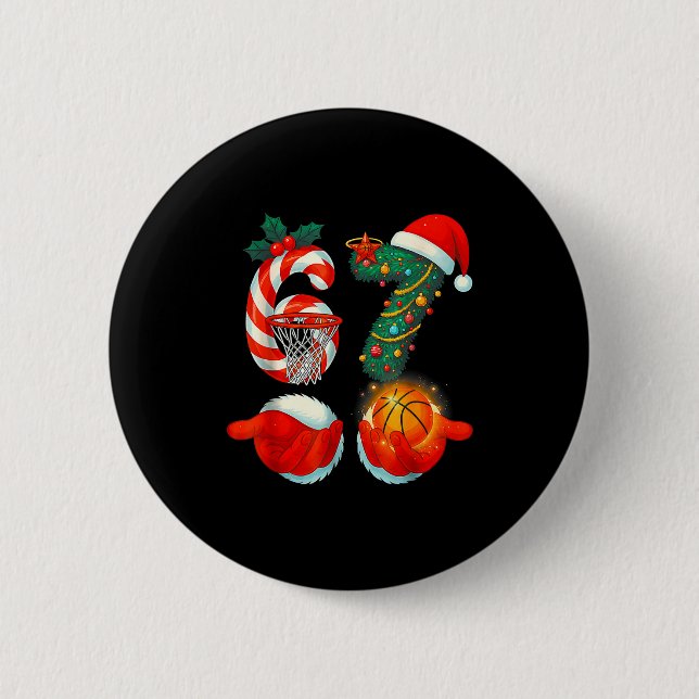67 Basketball Santa Six Seven Meme Christmas Srt M 2 Inch Round Button (Front)