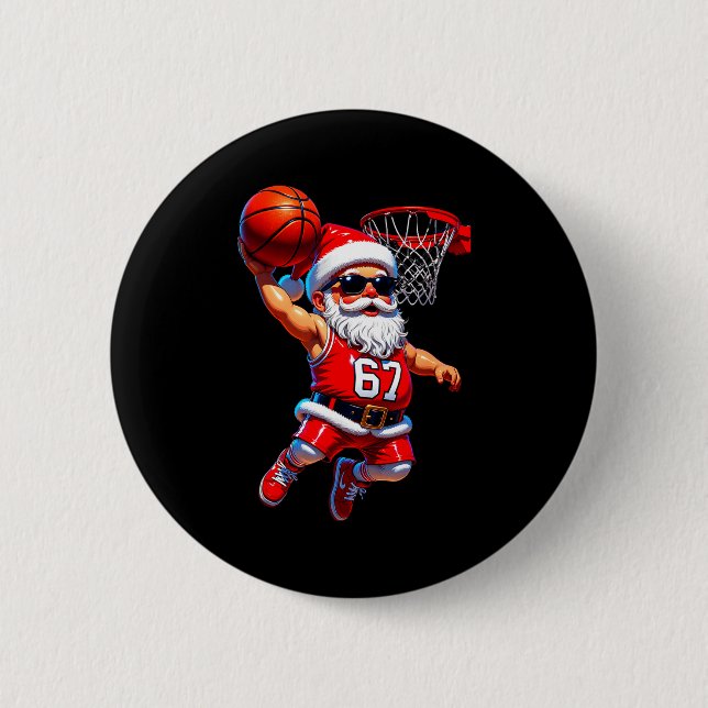67 Basketball Santa Six Seven Meme Christmas Srt M 2 Inch Round Button (Front)