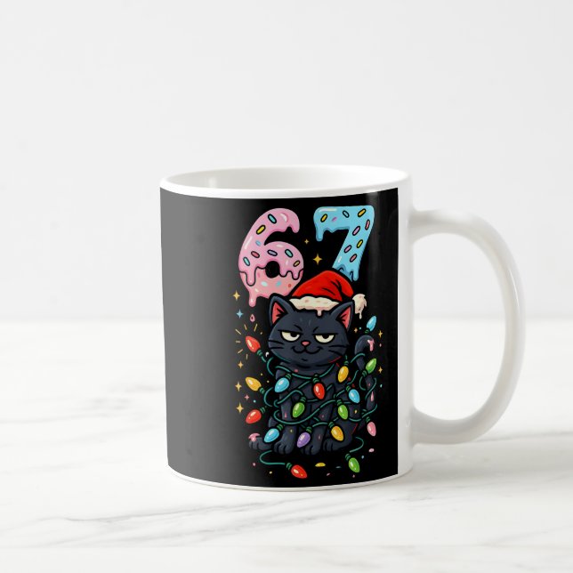 67 Black Cat Christmas Ice Cream Drip Santa Hat Si Coffee Mug (Right)