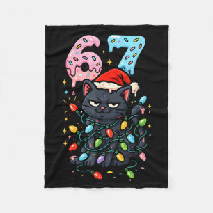 67 Black Cat Christmas Ice Cream Drip Santa Hat Si Fleece Blanket