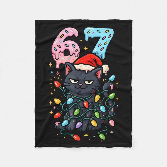 67 Black Cat Christmas Ice Cream Drip Santa Hat Si Fleece Blanket (Front)