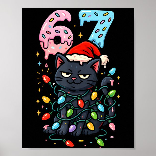 67 Black Cat Christmas Ice Cream Drip Santa Hat Si Poster (Front)