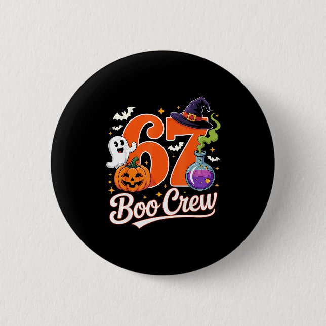 67 boo crew funny halloween ghost witch pumpkin 2 inch round button (Front)