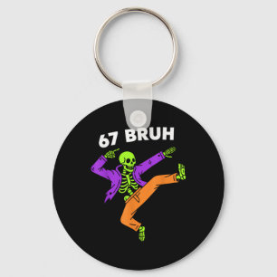 67 Bruh Halloween Dabbing Skeleton Meme 6 7 Number Keychain