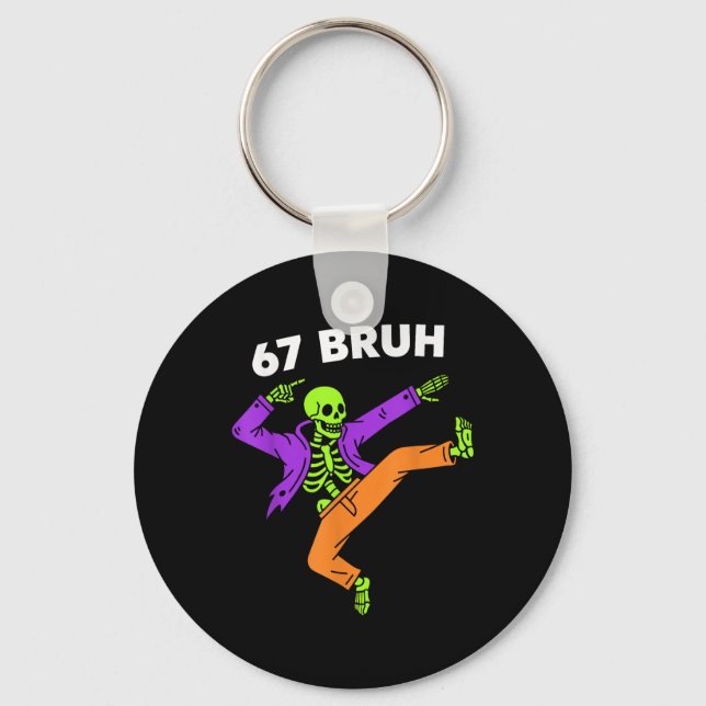 67 Bruh Halloween Dabbing Skeleton Meme 6 7 Number Keychain (Front)