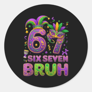67 Bruh Mardi Gras Jester Mask New Orleans  Classic Round Sticker