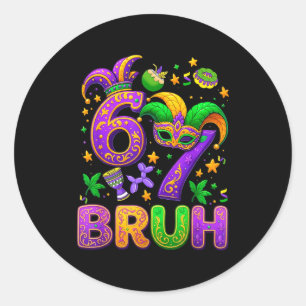 67 Bruh Mardi Gras Jester Mask New Orleans Classic Round Sticker