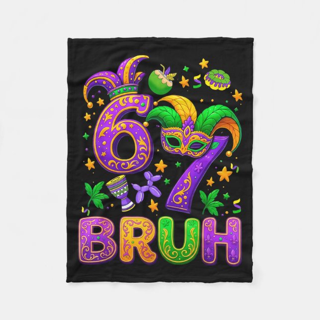 67 Bruh Mardi Gras Jester Mask New Orleans  Fleece Blanket (Front)