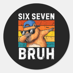 67 Bruh Meme Funny 6 7 Capybara For Boys Kids Six  Classic Round Sticker