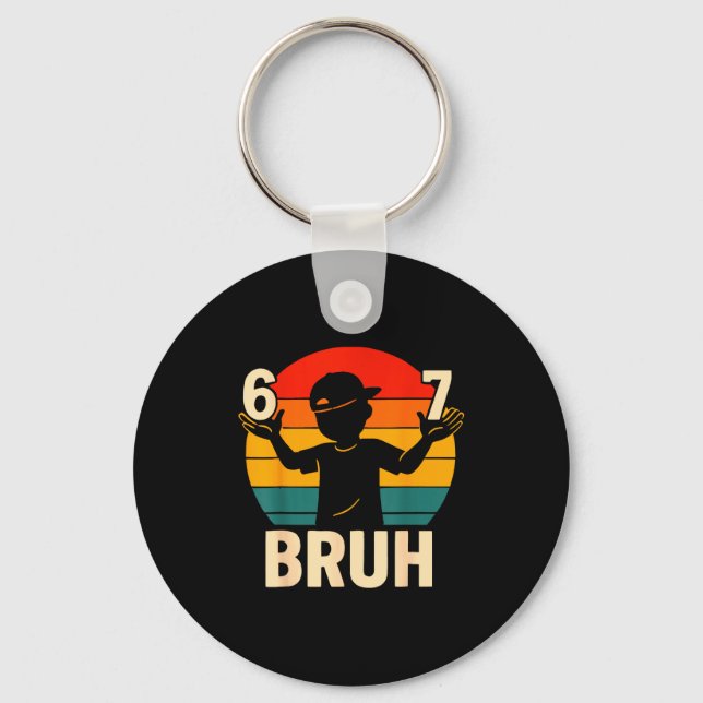 67 Bruh Retro Boy 6 7 Meme Kids Kindergarten Teen  Keychain (Front)